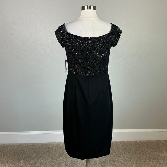 Alex Evenings Sequined Lace Sheath Sparkly Party Cocktail Dress Black Size 8 - Picture 6 of 13